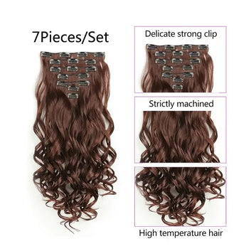 Clip In Hair Wigs Extensions 7 PCS Full Head 22 Inch Long Curly Wavy Synthetic Hair Pieces Wavy For Women Girls Hair Wigs
