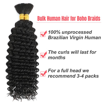 Braiding Hair Wigs Deep Wave Bulk for Braiding No Weft Deep Curly Braiding Hair Wigs for Boho Braids Brazilian Virgin Hair Wigs