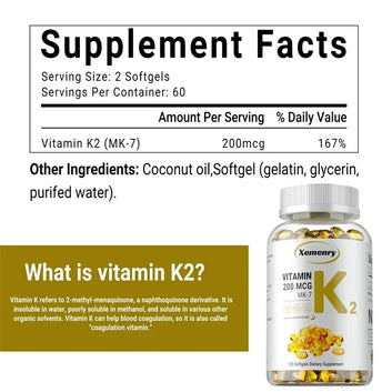 Vitamin K2 MK-7 Supplement - Supports Bone Density, Teeth, Skin, Heart Health and Immunity
