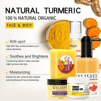AILKE Organic Turmeric Skin Care Set, Reduce Acne, Cleaning Skin, Exfoliation, Whiten Skin, Even Skin Tone, Improve Dry Skin